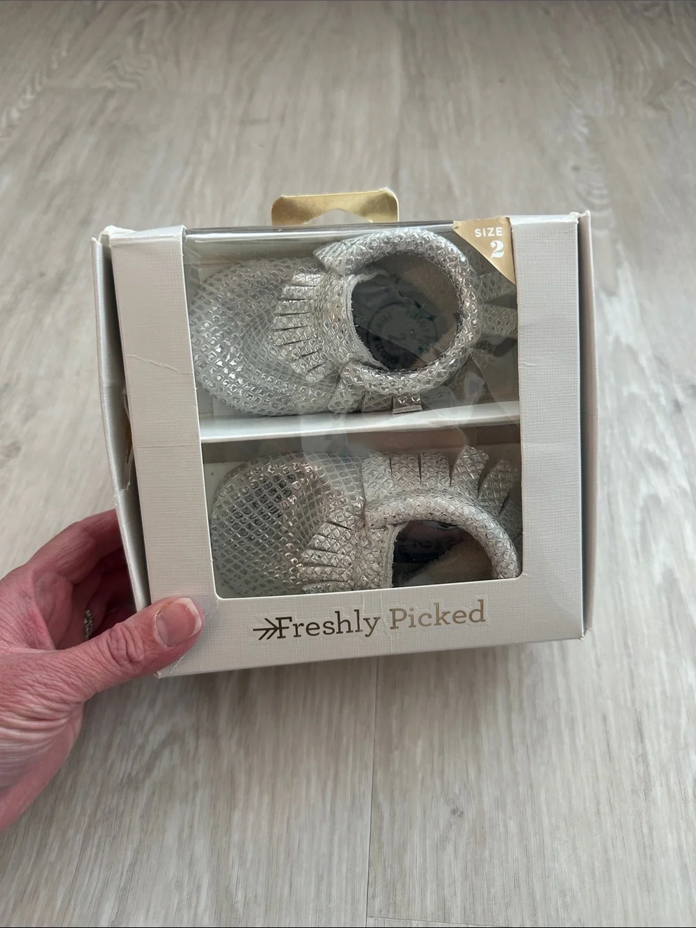 ✨NWT✨ Freshly Picked Silver Baby Moccasins - New in Box